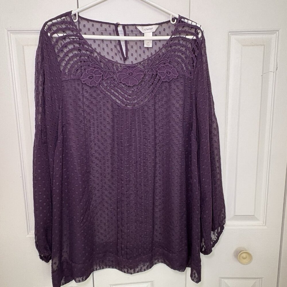CJ Banks Womens Blouse Size 1X Purple‎ Lace Sheer Boho Fairy Whimsigoth